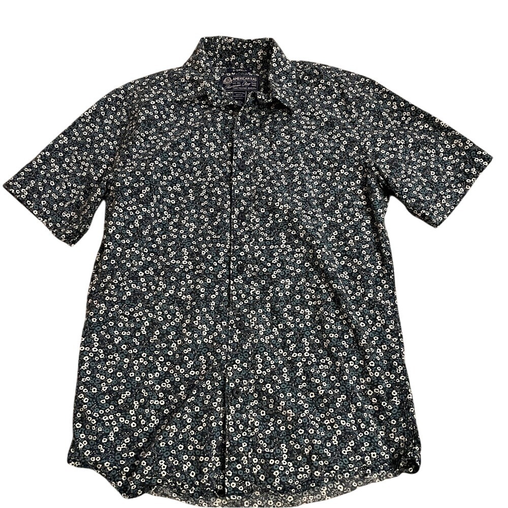 American Rag Mens Navy Blue White Floral Button Down Short Sleeve Shirt XS